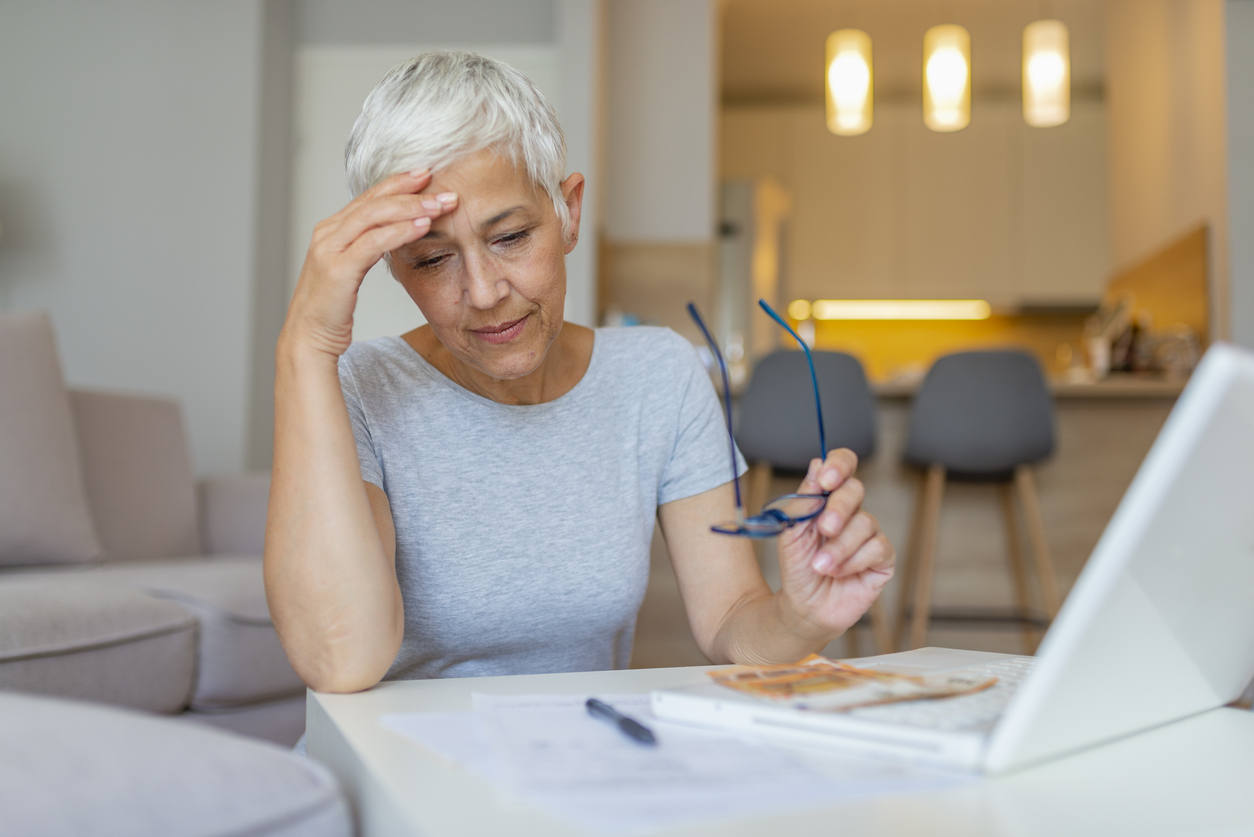Woman worried over her investment and retirement funds