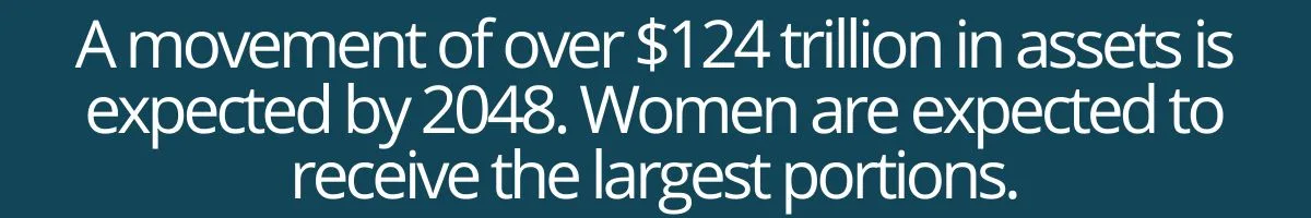 A movement of over $124 trillion in assets is expected by 2048. Women are expected to receive the largest portions.