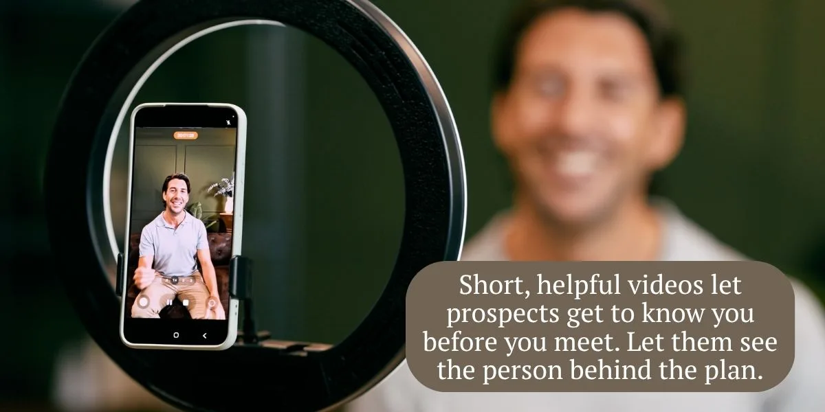 Financial advisor recording an educational video for social media in a bright office