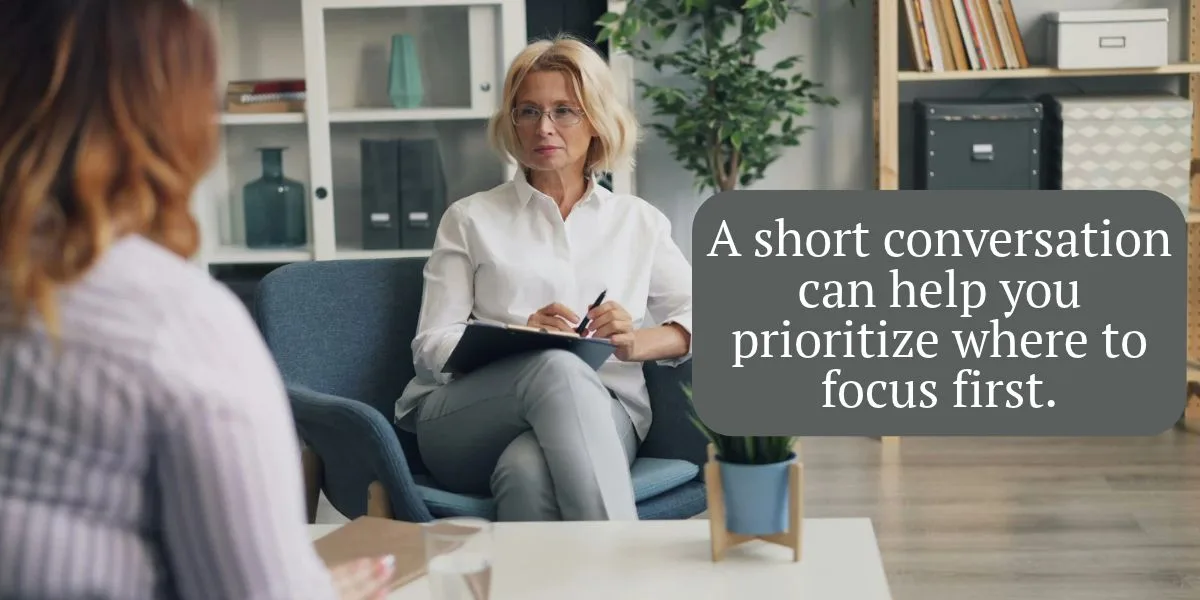 Two professionals discussing marketing strategy during a consultation
