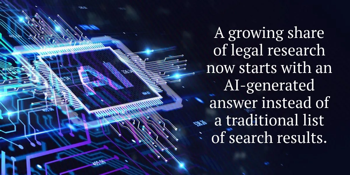 AI search answer next to traditional search results for a legal query.