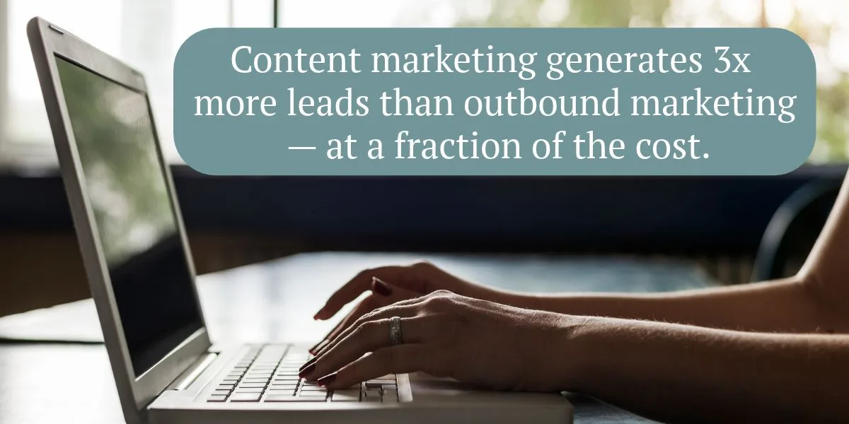 Graphic comparing content marketing lead generation to outbound marketing