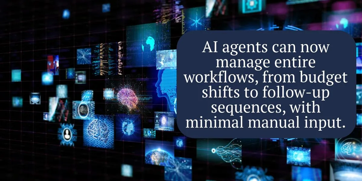 Automated marketing workflow with AI agents managing campaign tasks