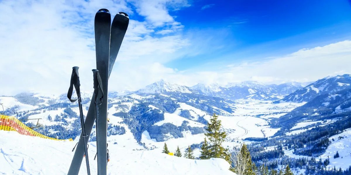 Skis on a mountain side Skis on a mountain side