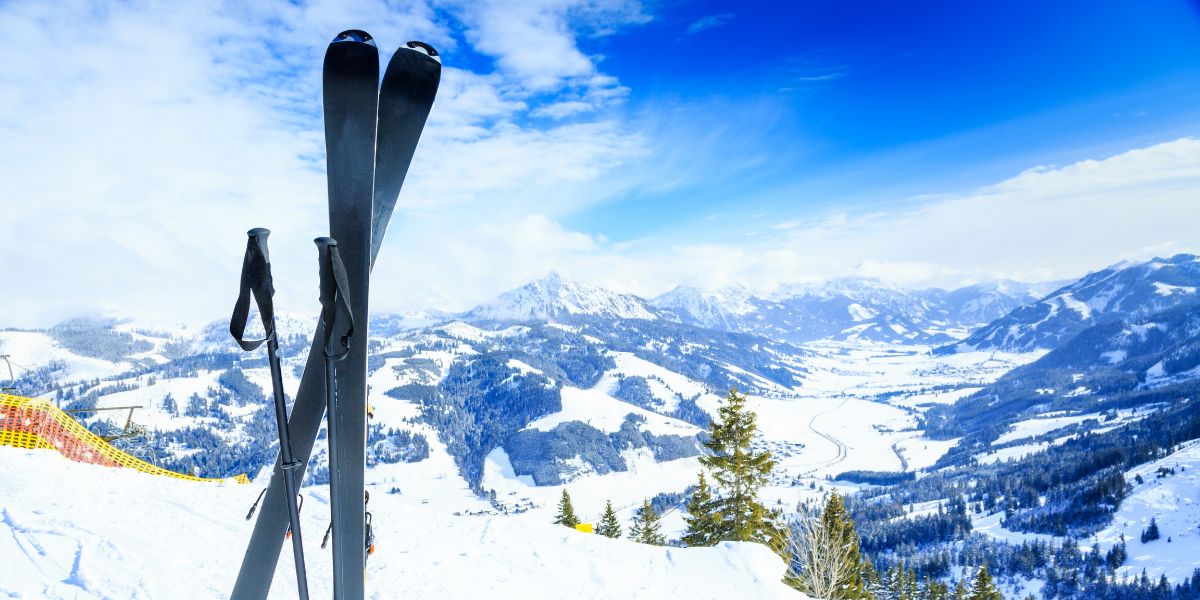 Skis on a mountain side