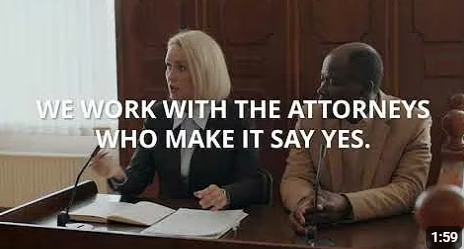 SSD leads video thumbnail: attorney and client in a courtroom with the text “We work with the attorneys who make it say yes.”